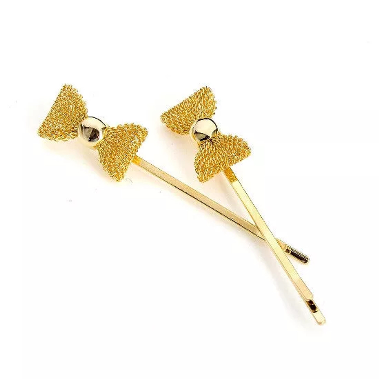 Gold Mesh Bow Bobby Pin (Pair) - 2295-2--4