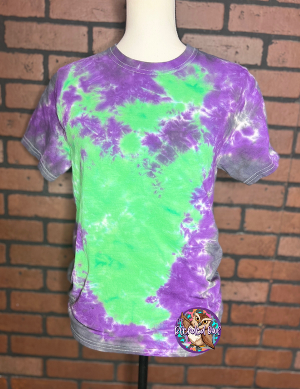 Green, Purple & Black Scrunch Tie Dye Blank Tee - TheBlendedOwl000621