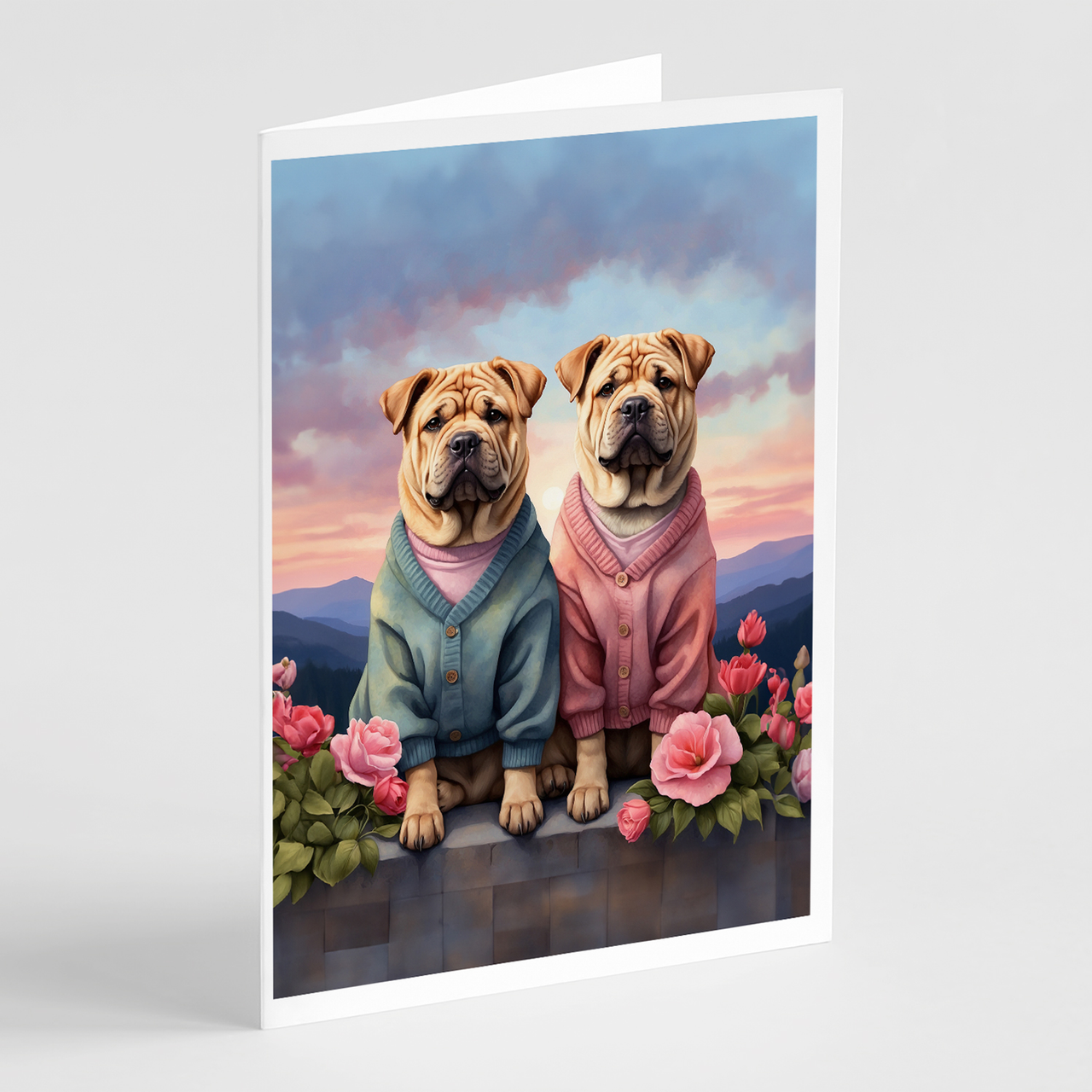 Shar Pei Two Hearts Greeting Cards Pack of 8