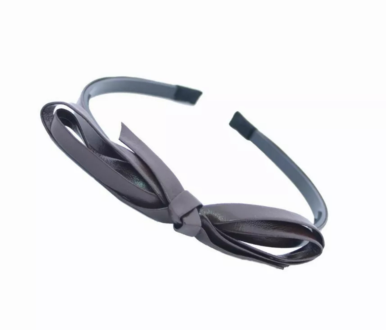 Skinny Leatherette Headband w/ Large Double Bow - S000558B002117P000313V040 Skinny Leatherette Headband w/ Large Double Bow - S000558B002117P000313V040