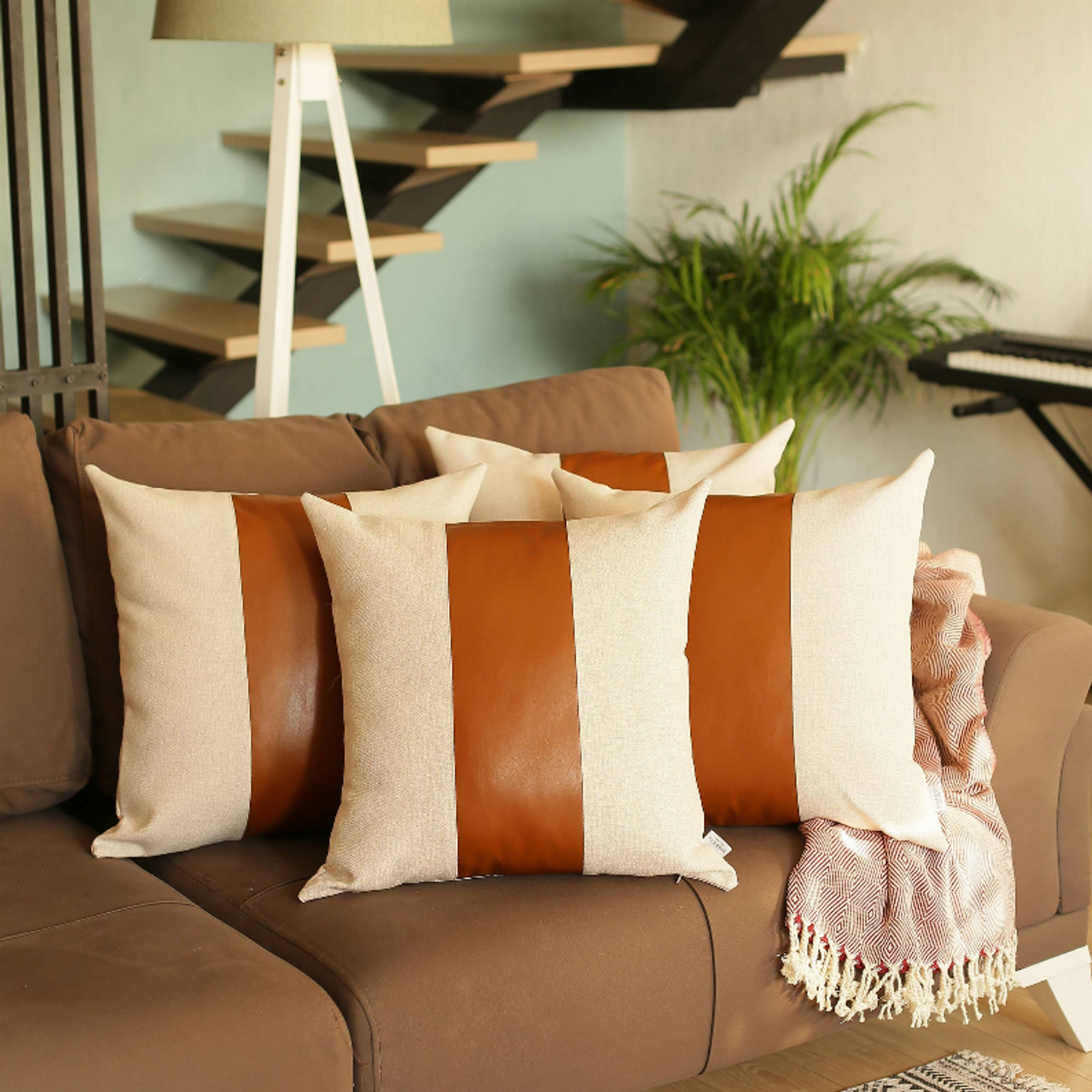 Vegan Faux Leather Detailed Throw Pillow Covers - S001242B001896P000032V002