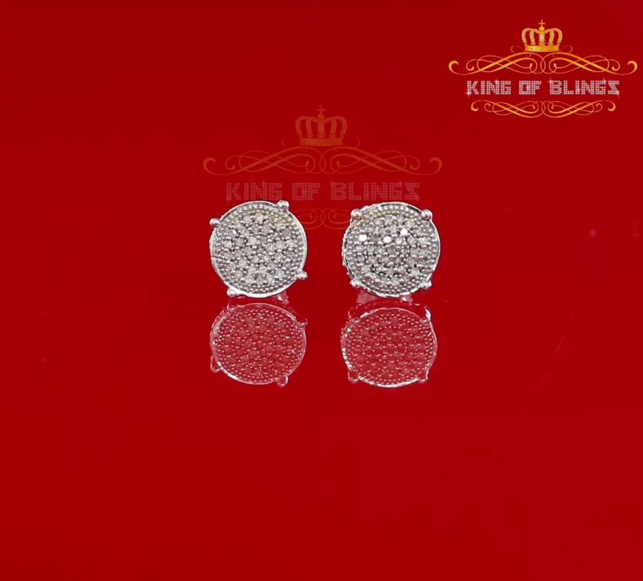 10K White Gold Finish with CT Real Diamond Silver Stud Micro Earrings