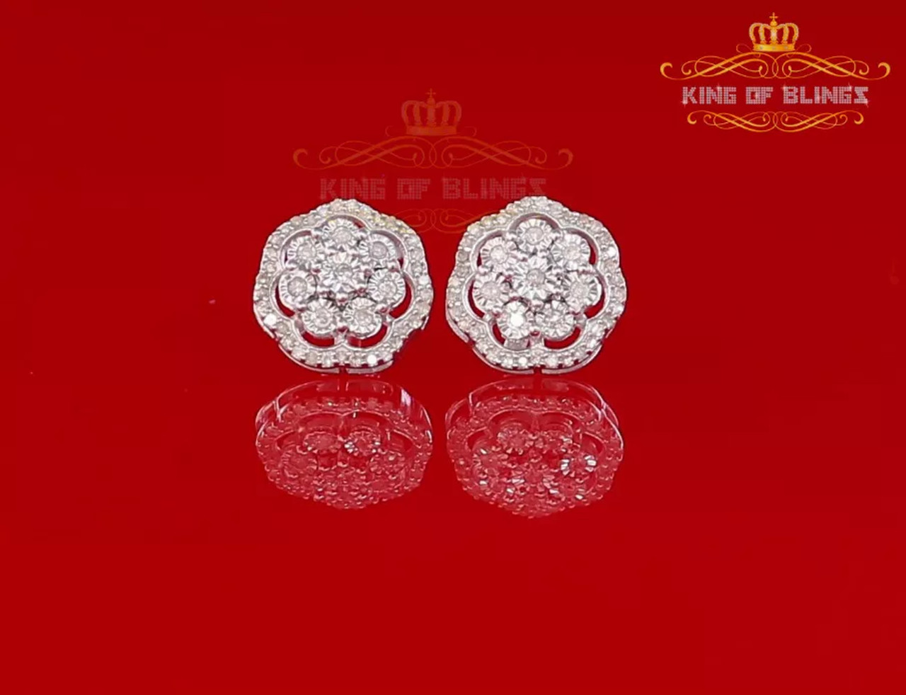 10K White Gold Finish with CT Real Diamond Silver Stud Micro Earrings