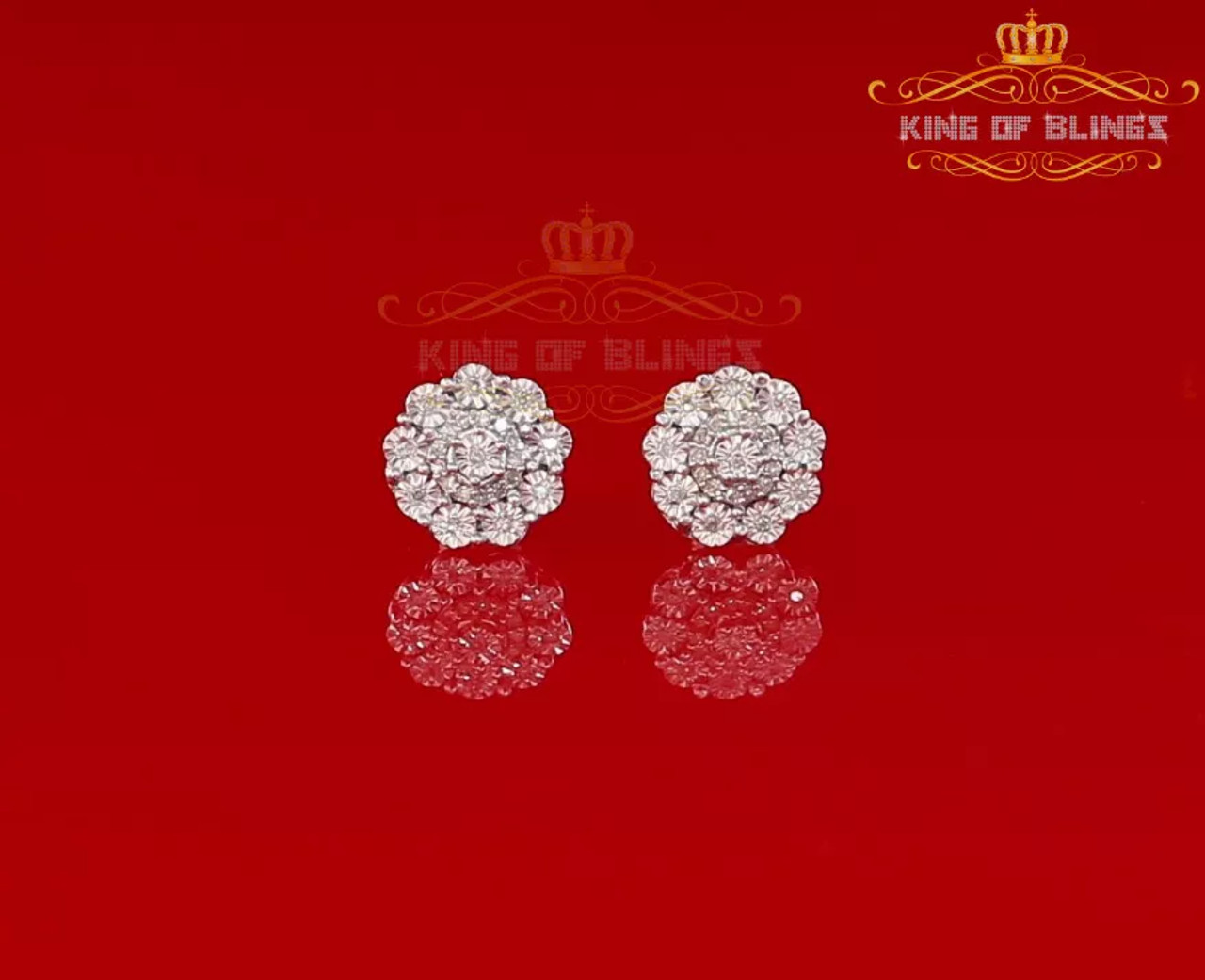 10K White Gold Finish with CT Real Diamond Silver Stud Micro Earrings