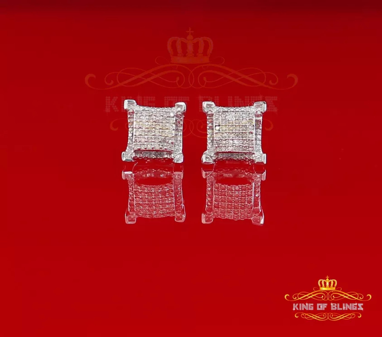 10K White Gold Finish with CT Real Diamond Silver Stud Micro Earrings