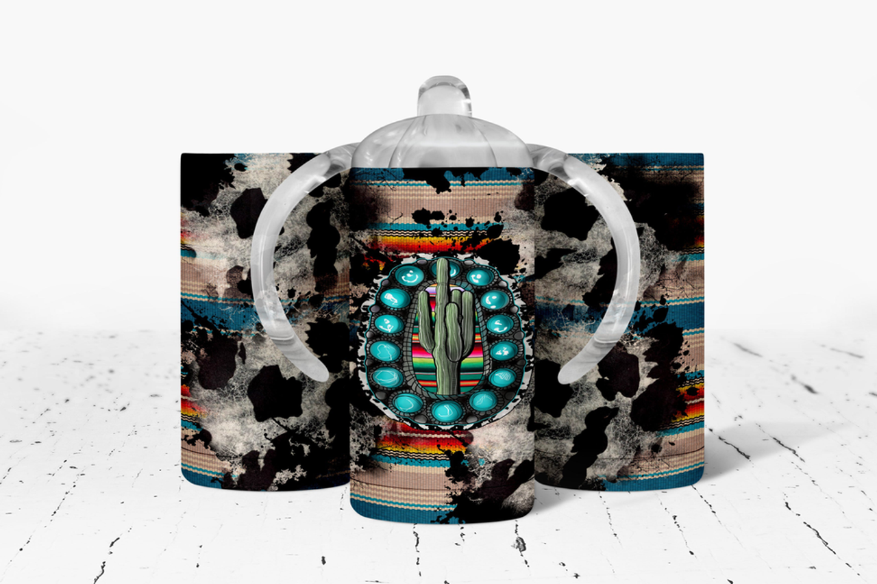 Western faux cowhide Cactus Insulated Kids Dual Lid Sippy Cup Tumbler - 2938-4013