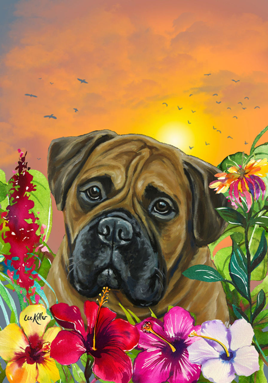 Bull Mastiff - Hippie Hound Studios Tropical Summer  House and Garden Flags