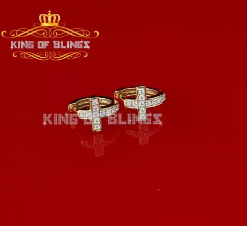 Men's 925 Sterling Silver White Gold Iced cross Hip Hop hoop Earrings