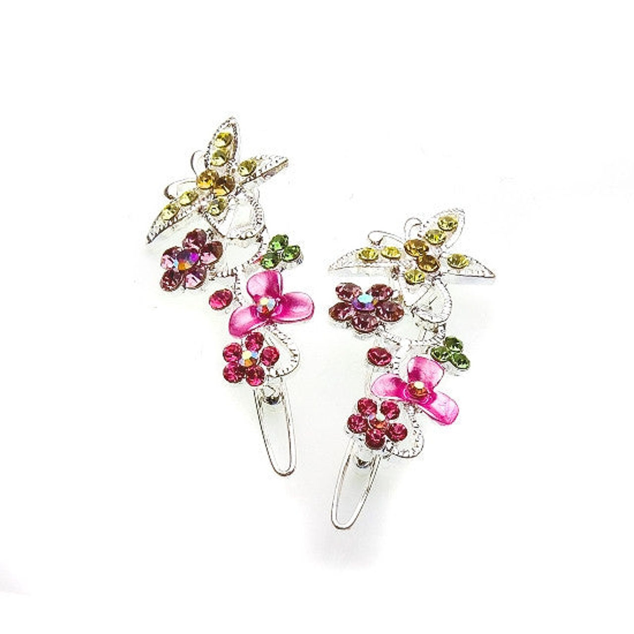 Swarovski Butterfly & Flower Barrette Pair - 2718-2--6