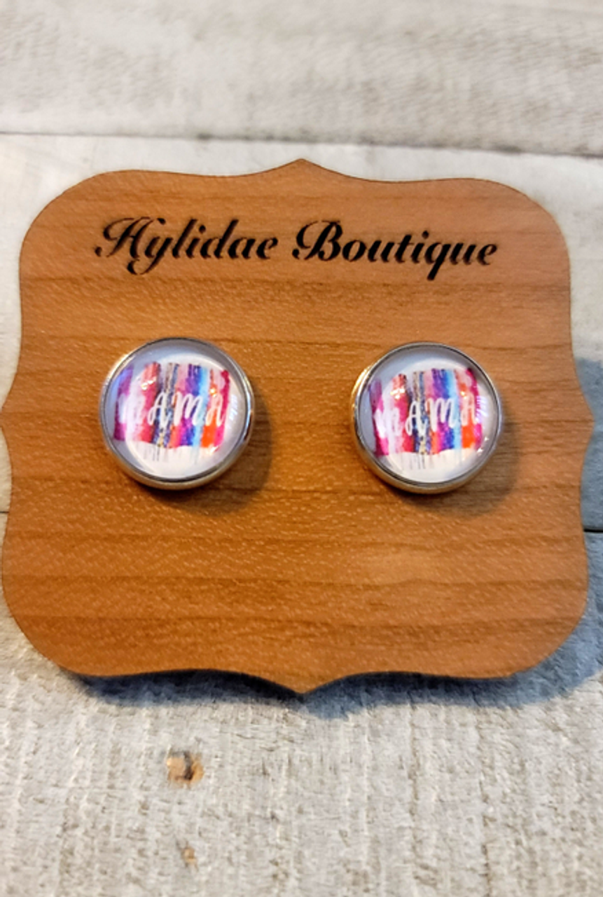 MAMA on Brushstrokes || Glass Stud Earrings || Hypoallergenic