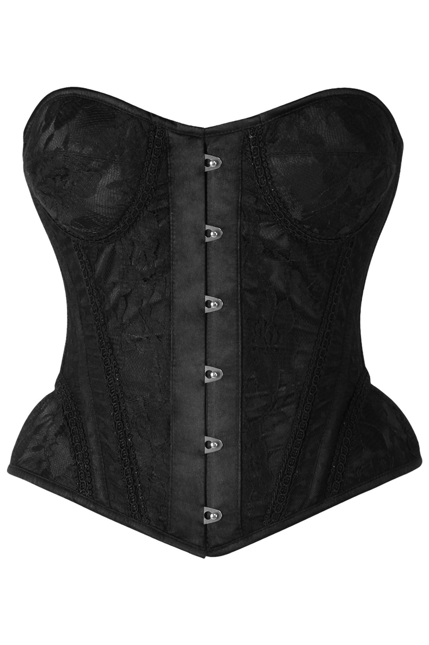 Top Drawer Black w/Black Lace Steel Boned Underwire Bustier Corset