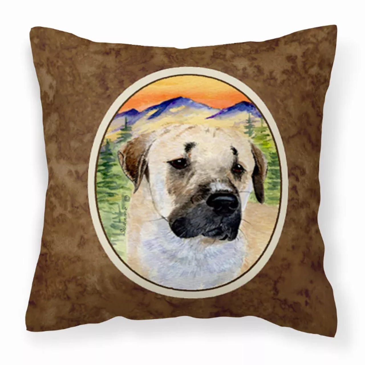Portrait Artwork with Dog Brown Fabric Decorative Pillow - S000213B001695P022719V000