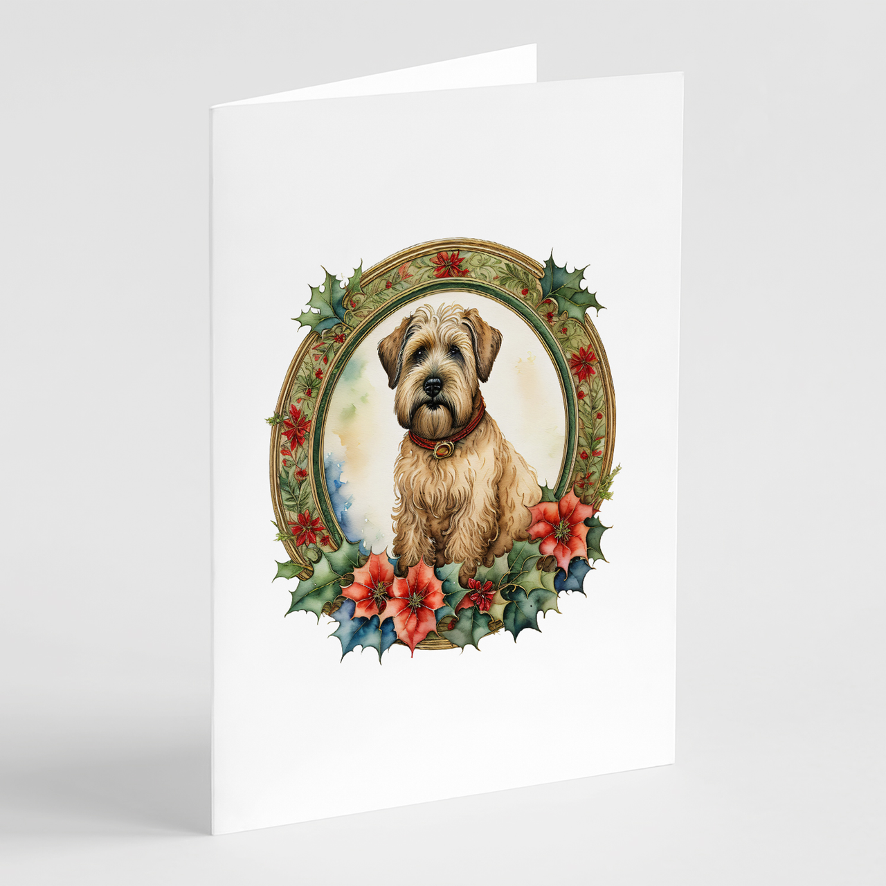 Wheaten Terrier Christmas Flowers Greeting Cards Pack of 8
