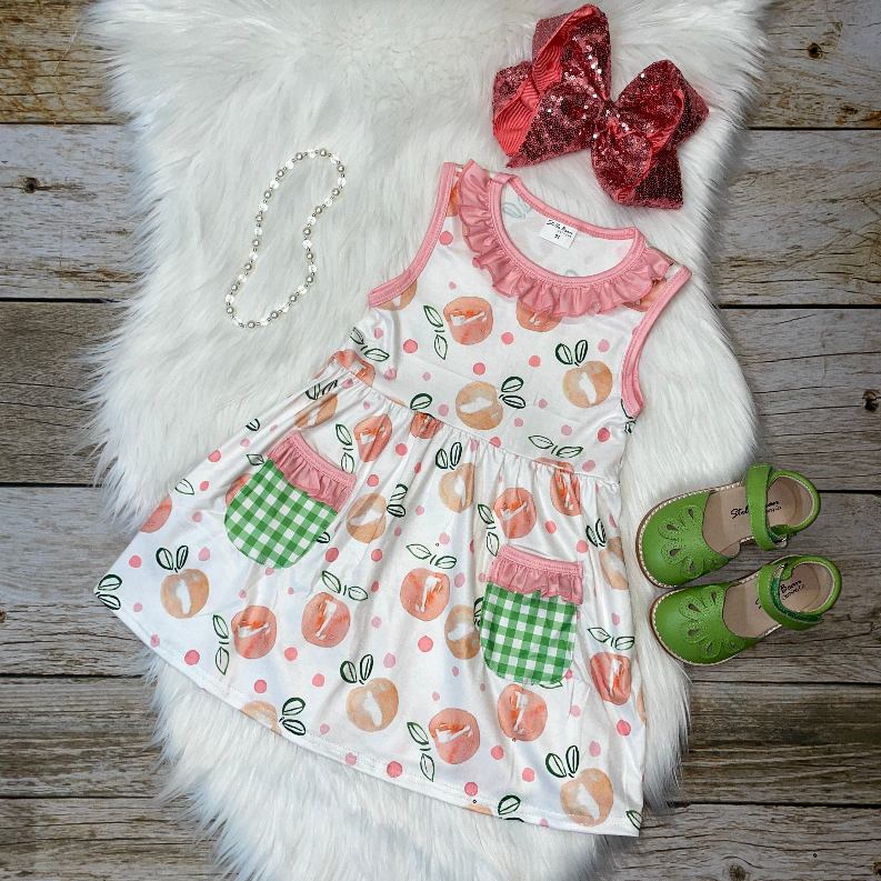 Peaches Printed Ruffle Pocket Sleeveless Dress - S001571B002410P000094V004