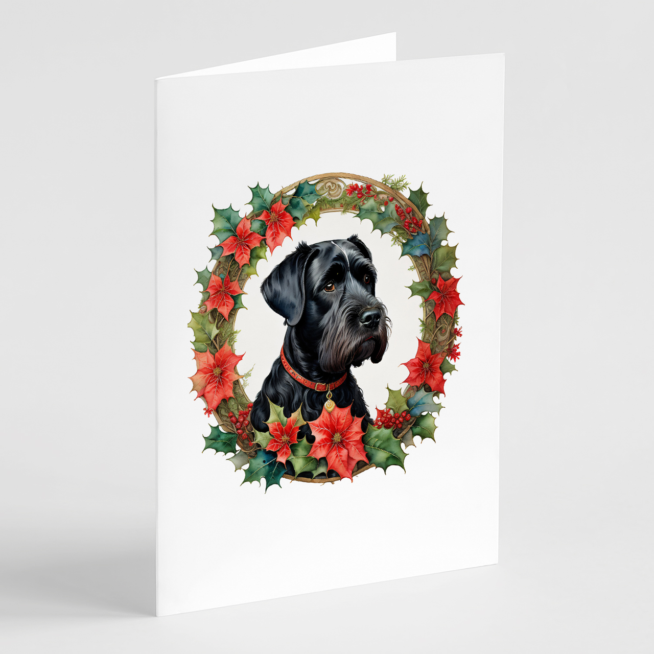 Giant Schnauzer Christmas Flowers Greeting Cards Pack of 8