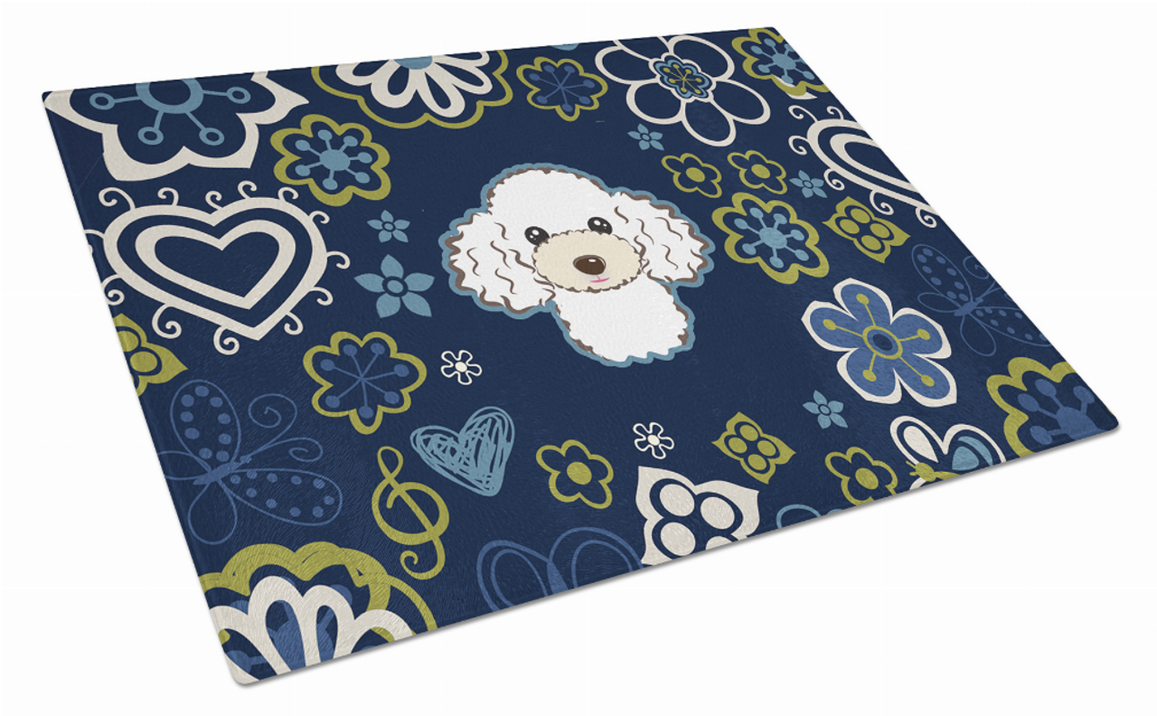 Blue Flowers Dog Print Glass Cutting Board Large - S000213B001695P076657V024