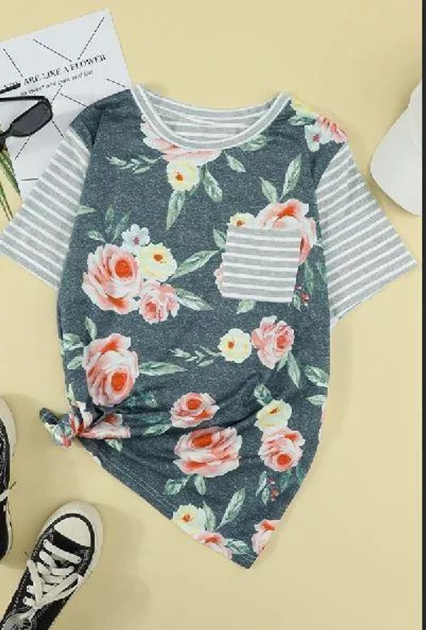 Stripes Floral Plus Size Tee - S000742B001640P001640V003