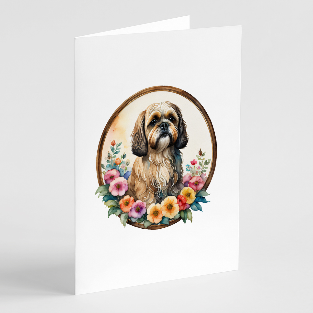 Lhasa Apso and Flowers Greeting Cards Pack of 8