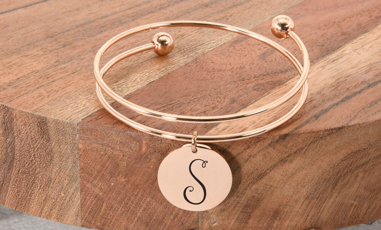 Stainless Steel Double Layer Initial Bracelet By Pink Box - 3 Options Available - 2021DBLBANGLEBSLV