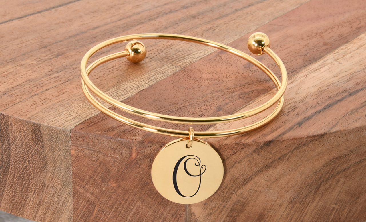 Stainless Steel Double Layer Initial Bracelet By Pink Box - 3 Options Available - 2021DBLBANGLEORGD