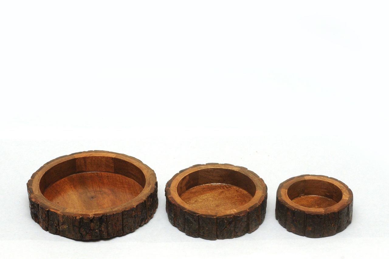 Round Wooden Bark Bowl