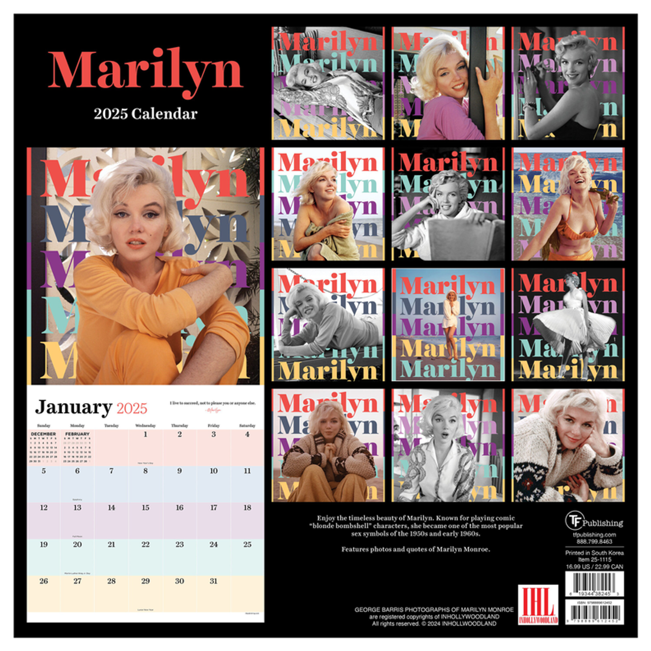 2025 Marilyn Monroe Wall Calendar