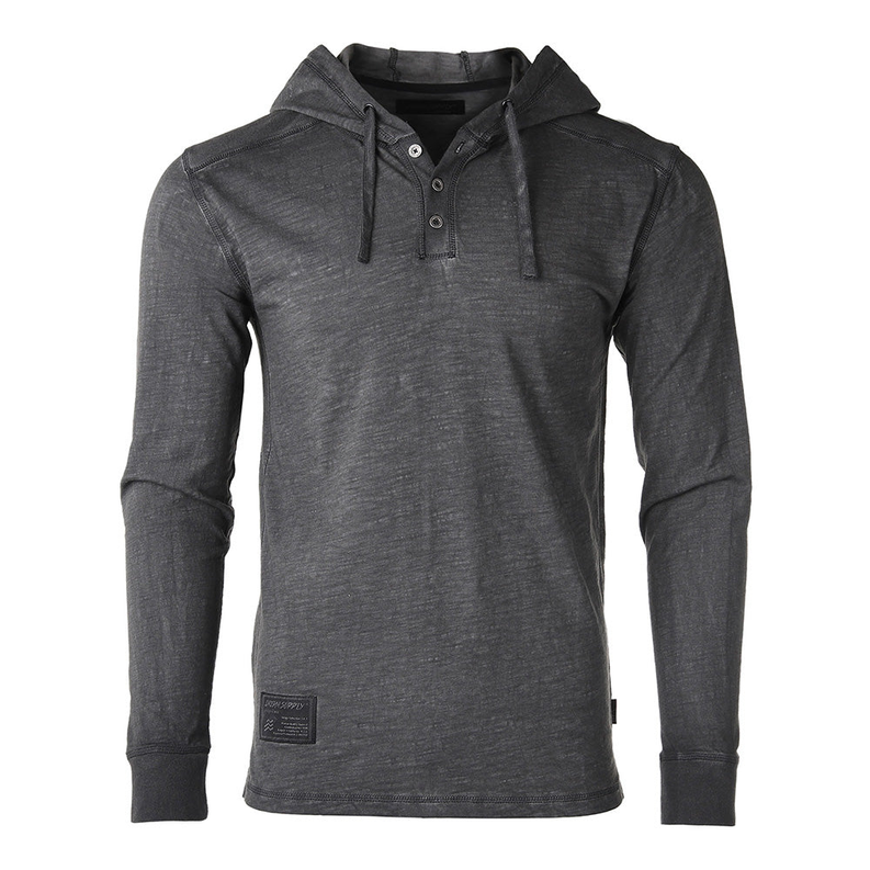 ZIMEGO Long Sleeve Vintage Oil Wash Garment Dye Hooded Henley - S002555B002730P000016V009