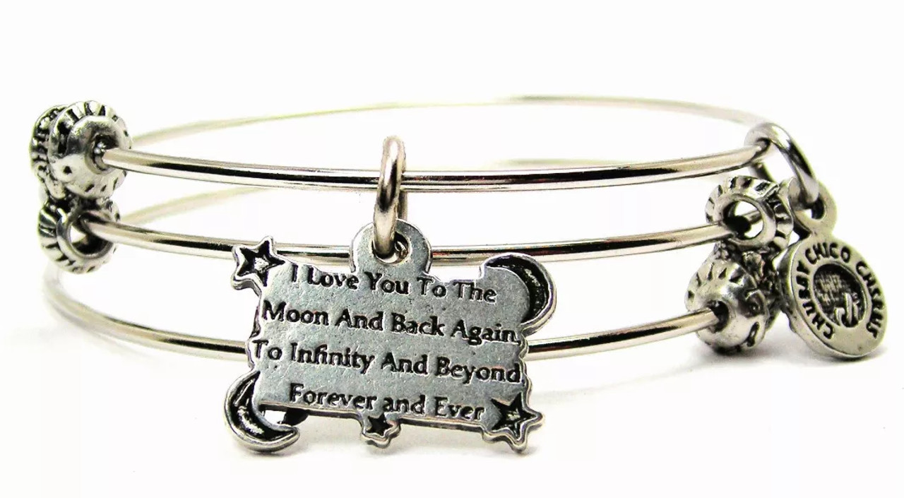 I Love You To The Moon And Back Again To Infinity And Beyond Triple Style Bangle Bracelet