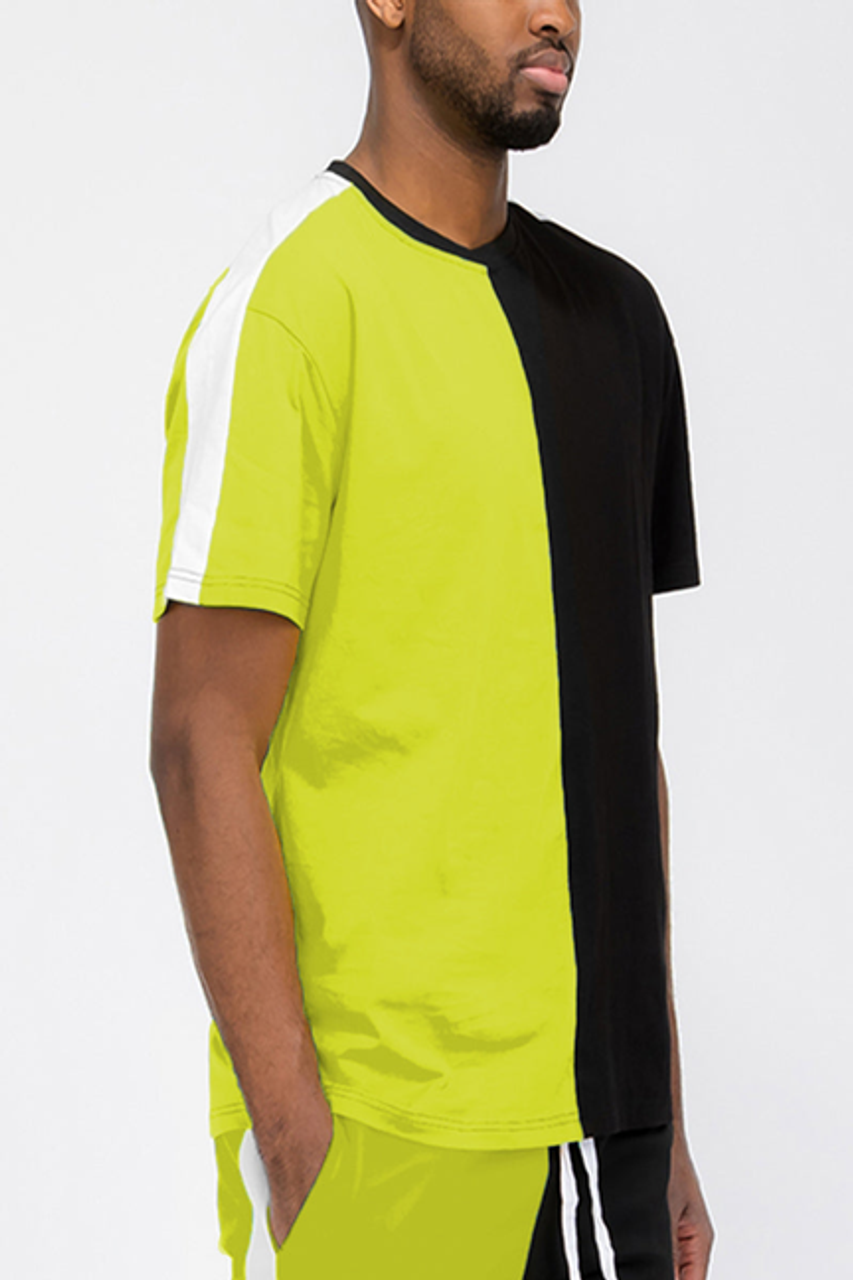 Split Two Way Tshirt - WT8519-LIMEBLK-XL