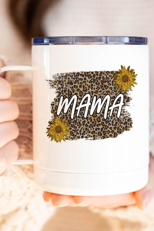 Mama Sunflower Leopard Block Stainless Steel Coffee Travel Cup