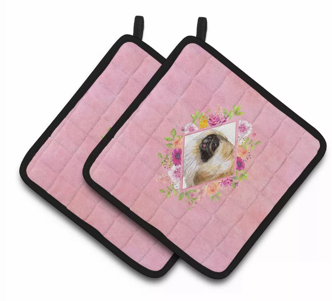 Dogs and Flowers Pair of Pot Holders - S000213B001695P003472V008