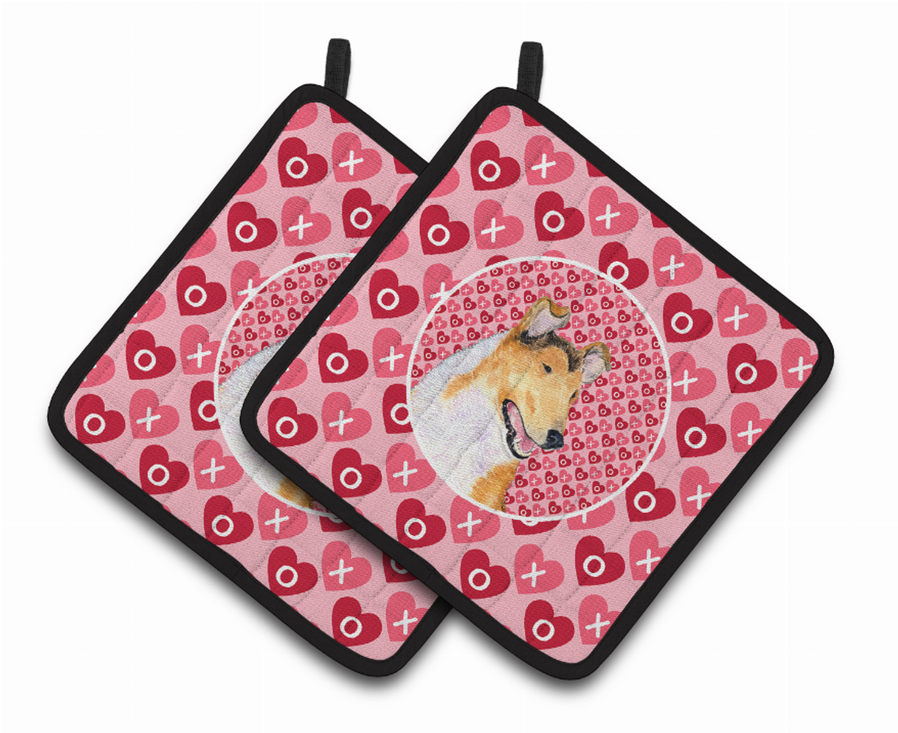 Dog Valentine's Day Portrait Pair of Pot Holders - S000213B001695P069485V008