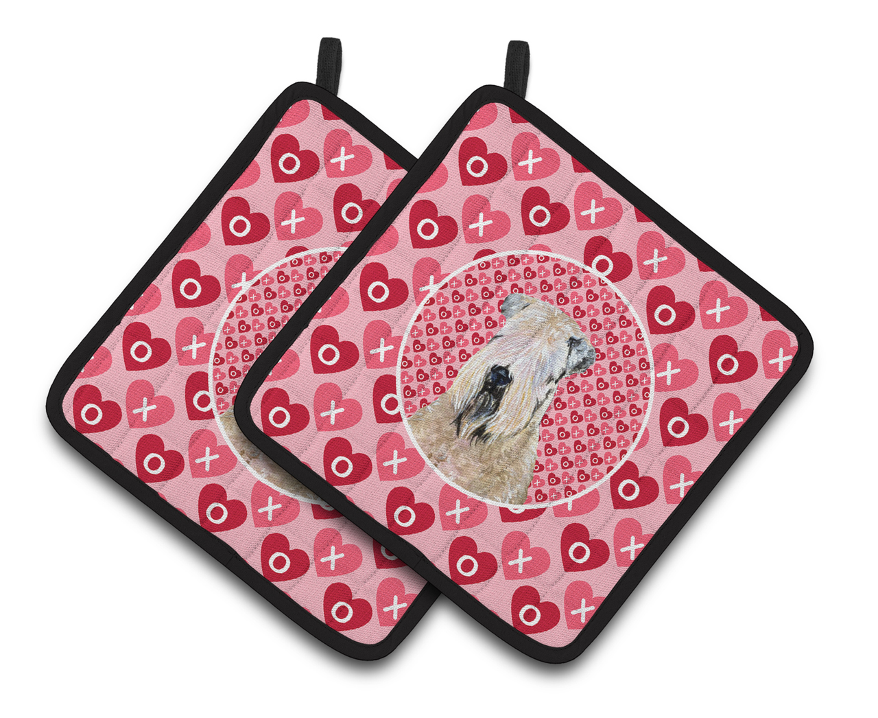 Dog Valentine's Day Portrait Pair of Pot Holders - S000213B001695P069485V030