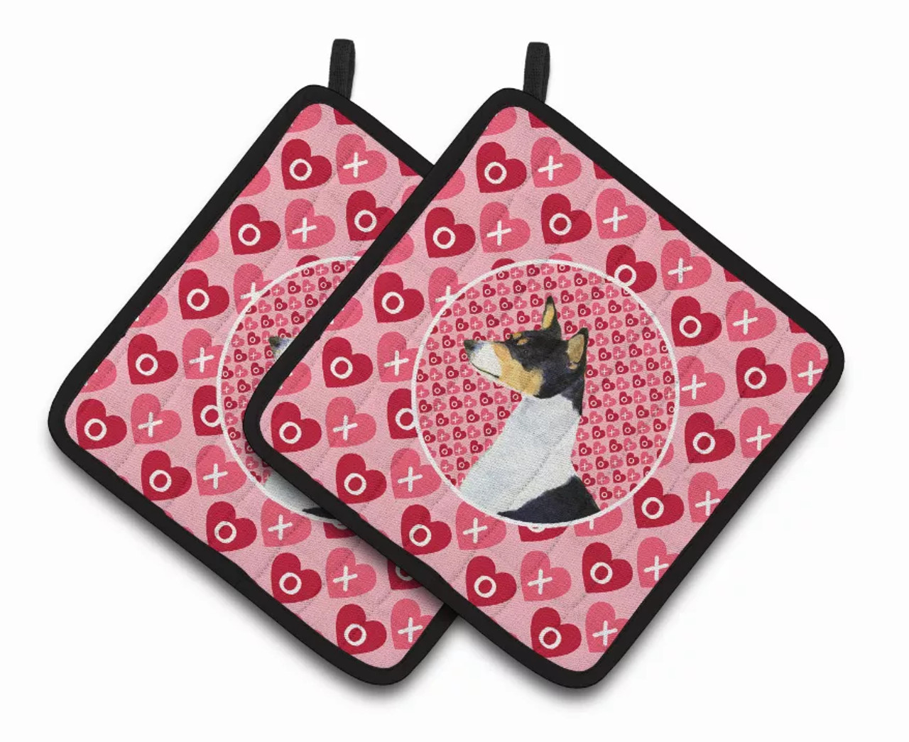 Dog Valentine's Day Portrait Pair of Pot Holders - S000213B001695P069485V051