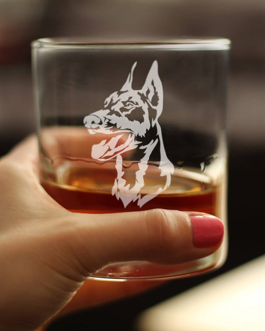 Doberman Face Whiskey Rocks Glass - Doberman Dogs Gifts