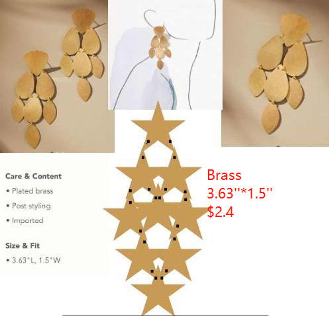 Nine Stars Lined Chandelier Earring