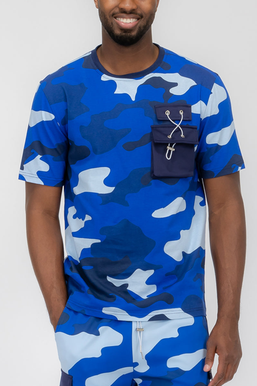 Full Camo Toggle Tshirt - WT891-BLUE-XL