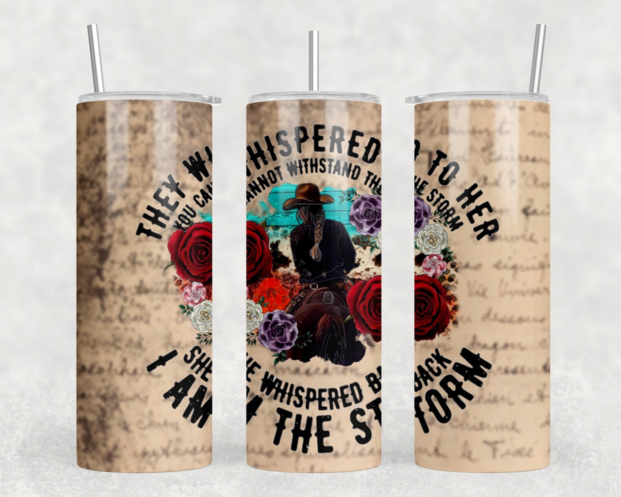 I Am The Storm Cowgirl|Skinny Tumbler|Optional Bluetooth Speaker| Speaker Color Varies