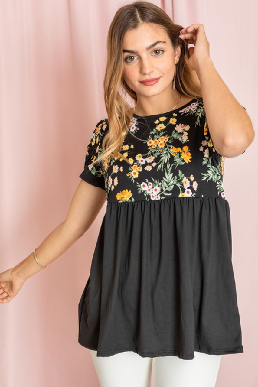 Ditsy Floral Puff Sleeve Babydoll Top - S002066B002500P000821V011