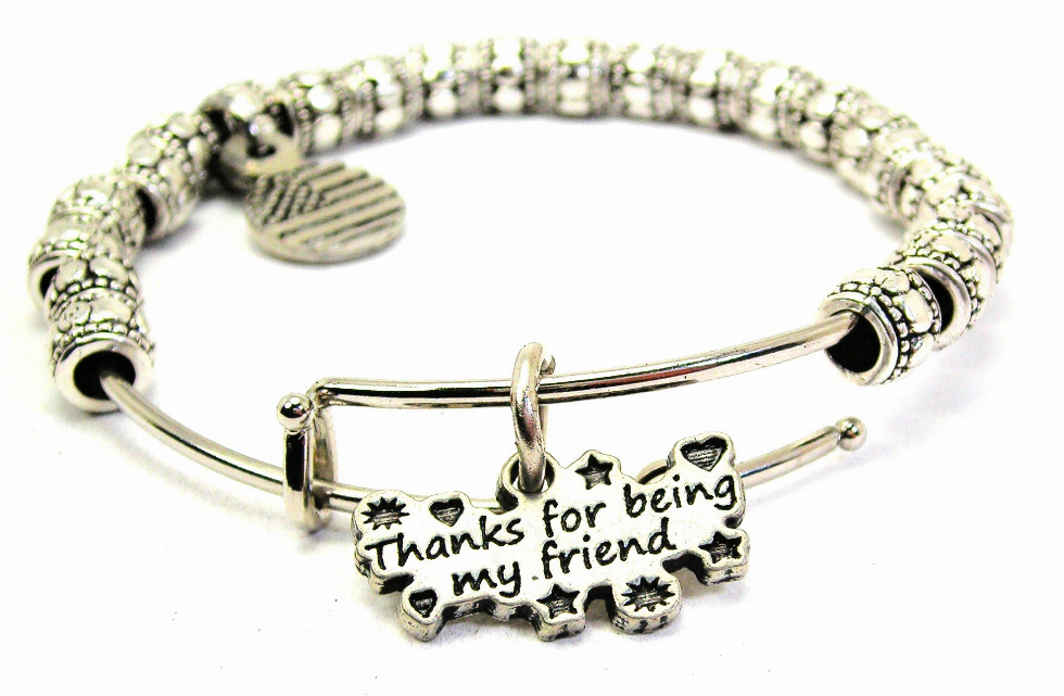 Thanks For Being My Friend Metal Beaded Bangle Bracelet