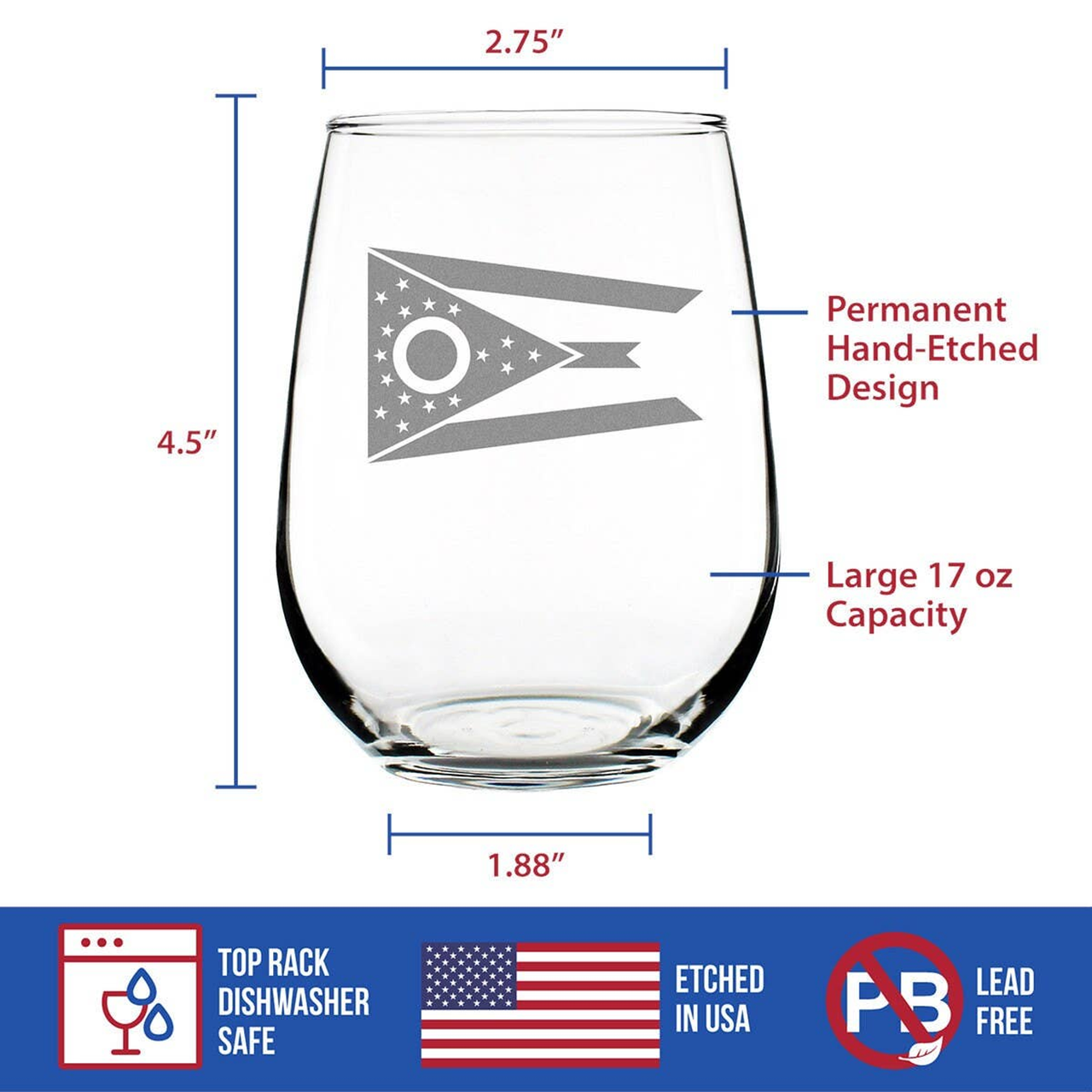 Flag of Ohio Stemless Wine Glass - Ohioans Gifts and Decor