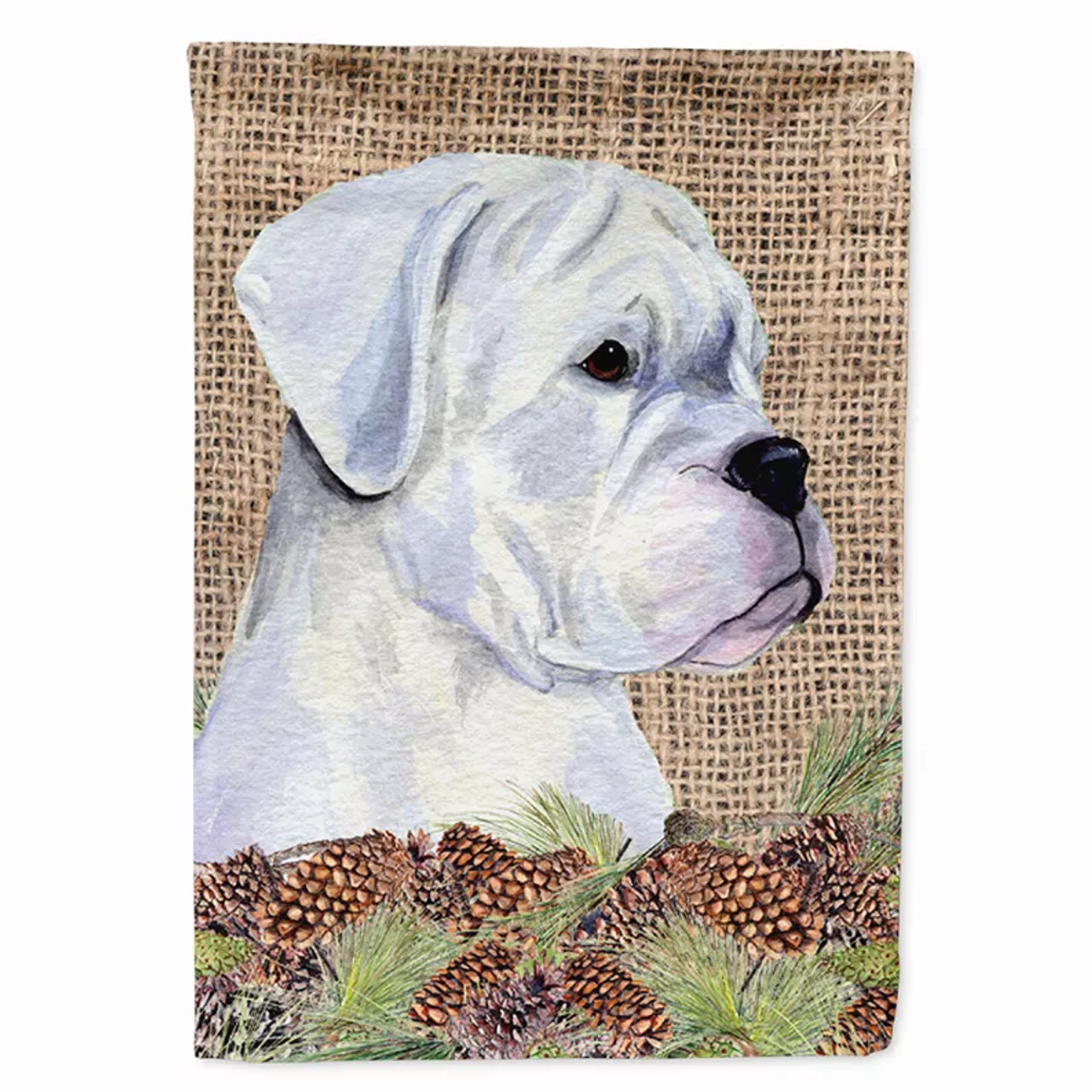 Faux Burlap and Pine Cones with Dog Flag Garden Size - S000213B001695P118960V000