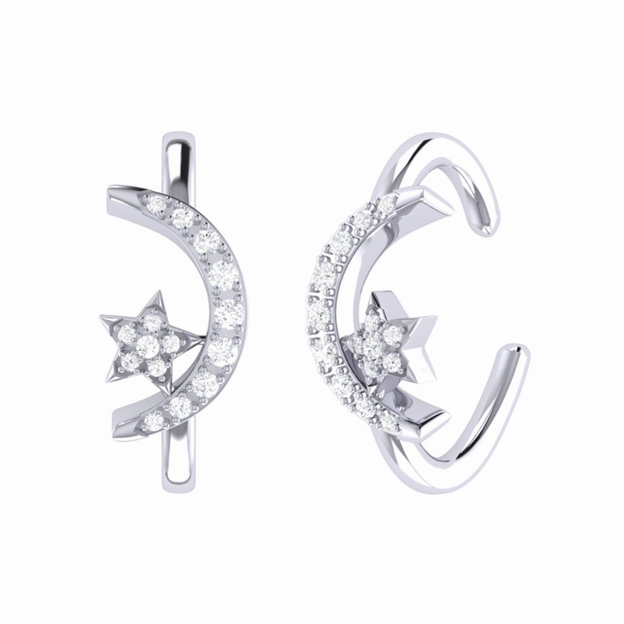 Moonlit Star Diamond Ear Cuffs in Sterling Silver