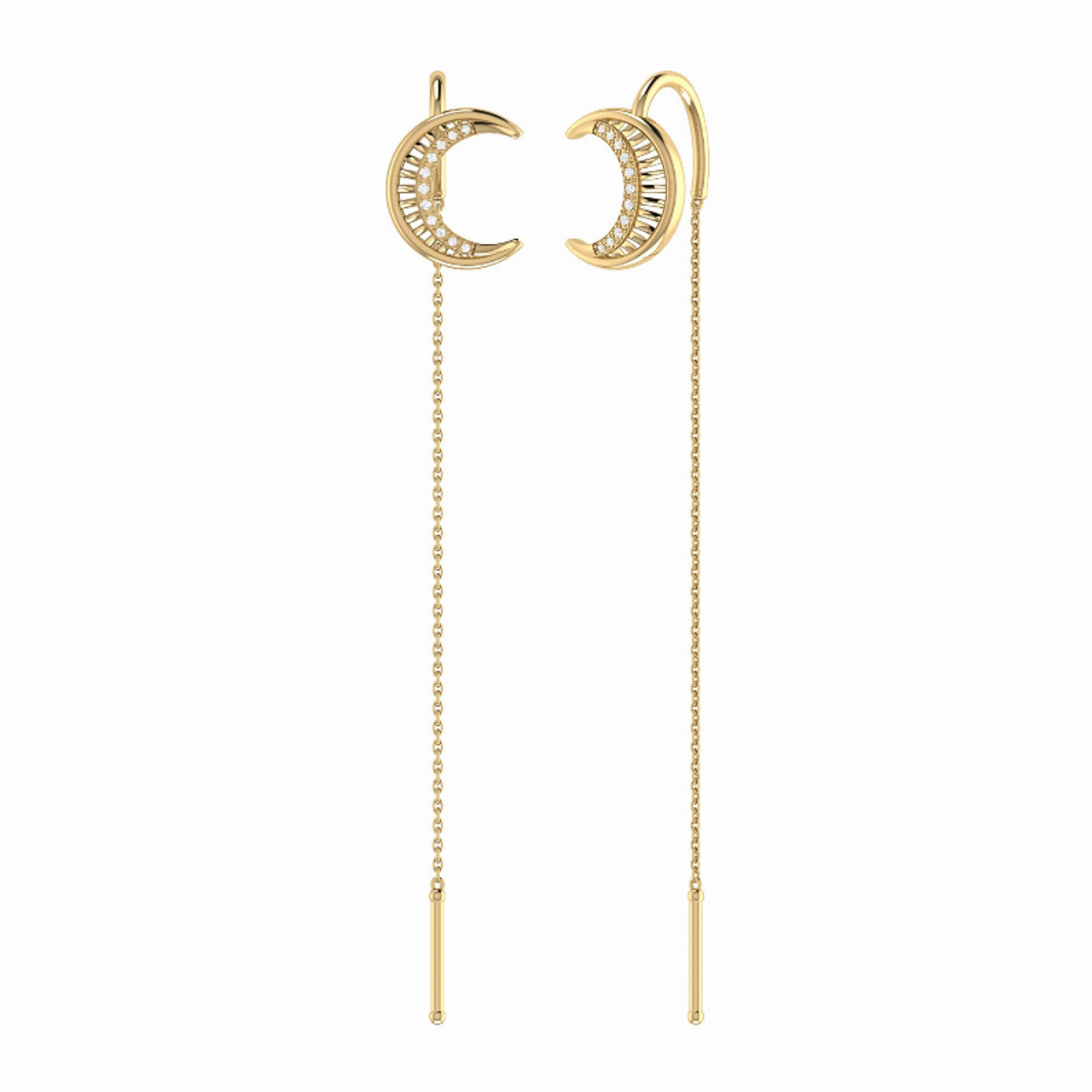 Moon Crescent Tack-In Diamond Earrings in 14K Yellow Gold Vermeil on Sterling Silver