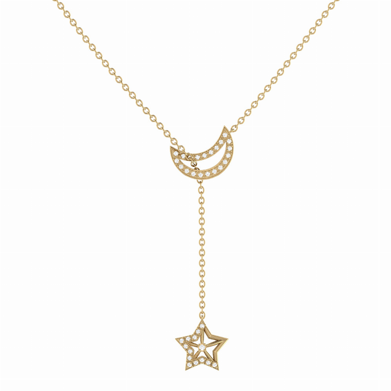 Shooting Star Moon Crescent Diamond Necklace in 14K Yellow Gold Vermeil on Sterling Silver