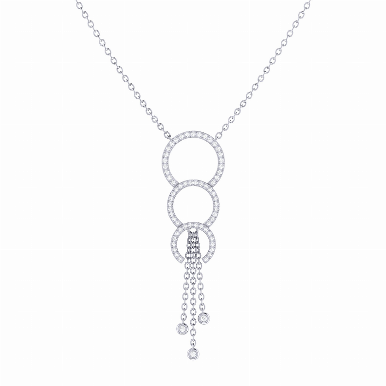 Chandelier Circle Trio Bolo Adjustable Diamond Lariat Necklace in Sterling Silver