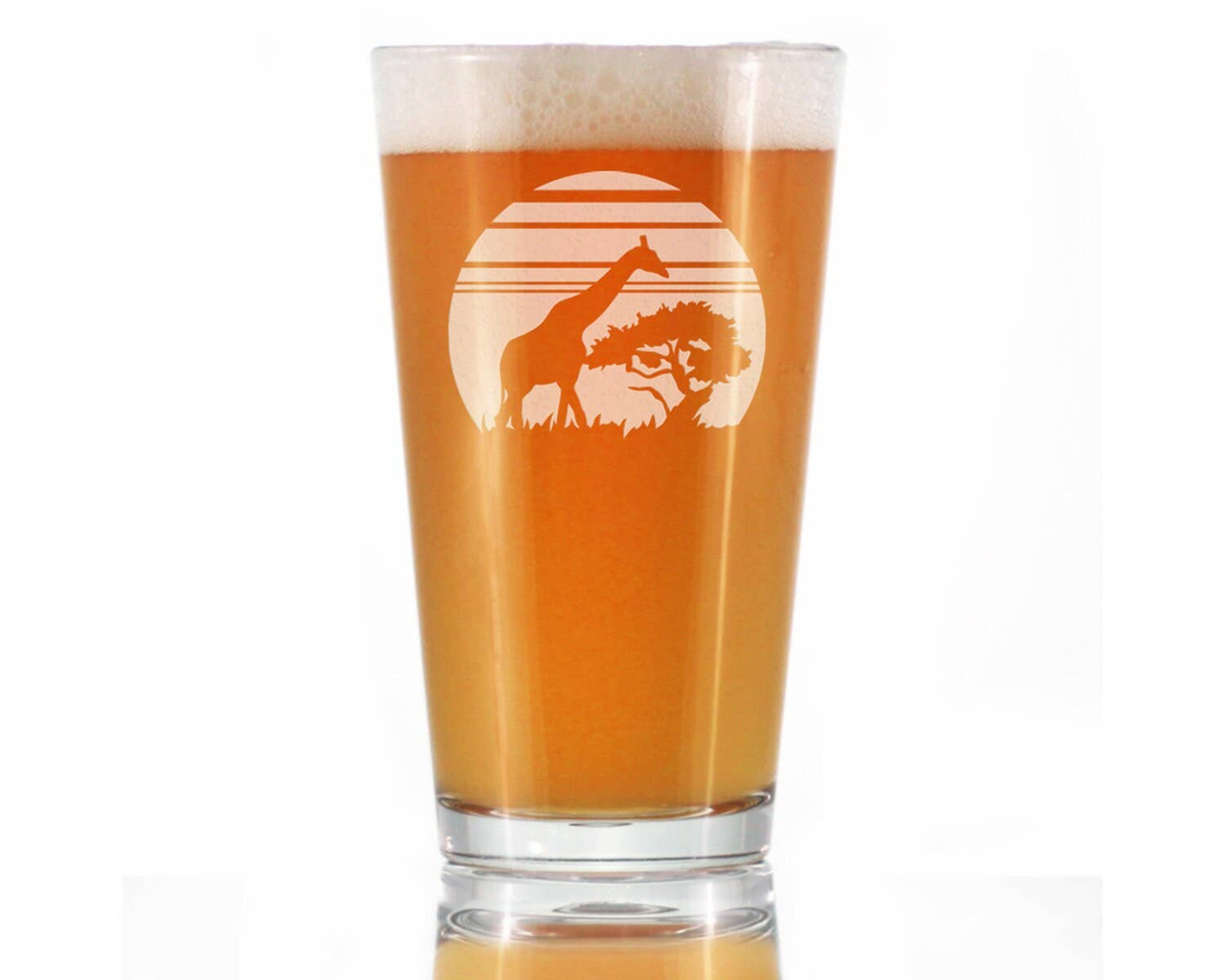 Giraffe Sunset Pint Glass for Beer - African Animal Gifts