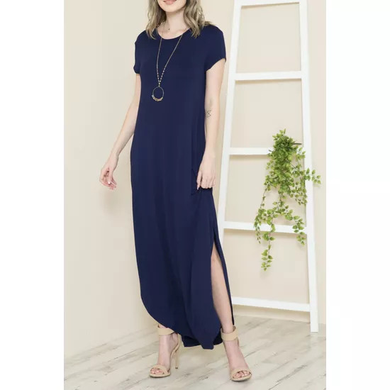 Solid Short Sleeve Round Neck Maxi Dress - S001670B002162P000001V048