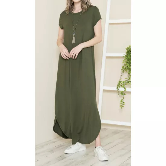 Solid Short Sleeve Round Neck Maxi Dress - S001670B002162P000001V055