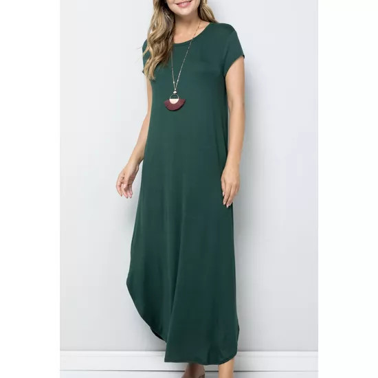 Solid Short Sleeve Round Neck Maxi Dress - S001670B002162P000001V029